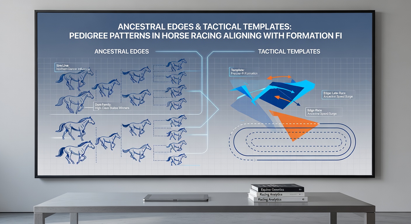 Side-by-side comparison of a horse pedigree chart and a football team's formation heatmap, illustrating betting overlaps
