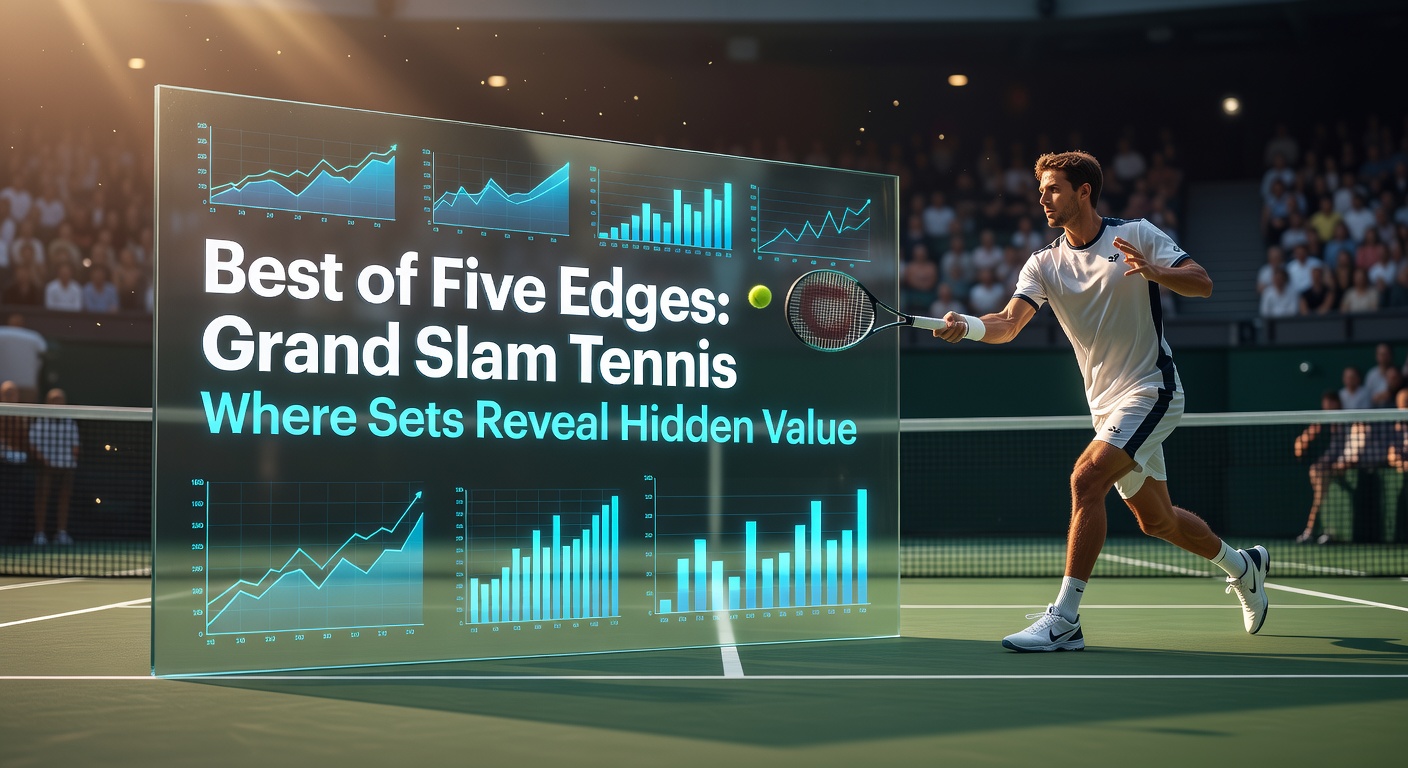 Intense Grand Slam tennis rally under stadium lights, highlighting endurance in best-of-five sets