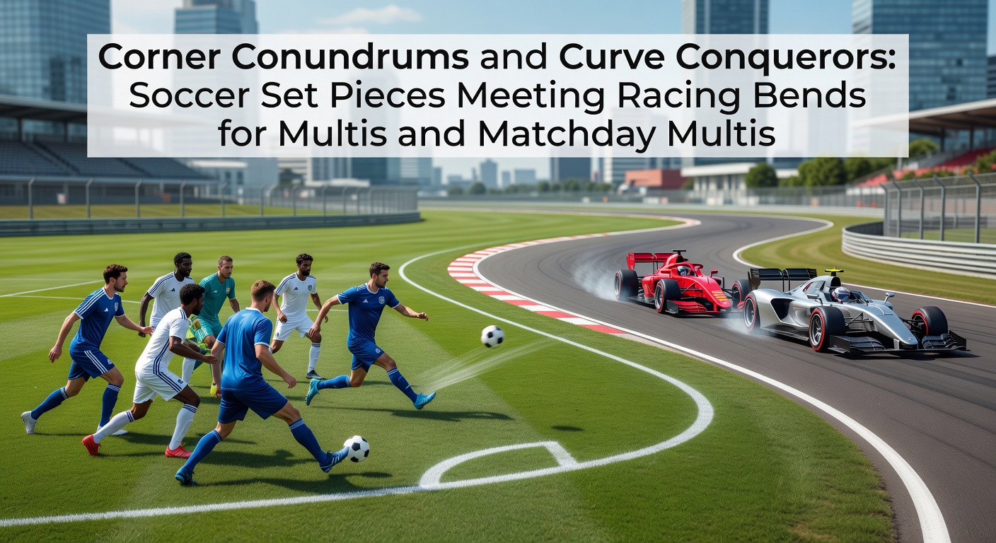 Dynamic soccer corner kick converging with a horse racing bend, highlighting set-piece precision and curve mastery in betting contexts