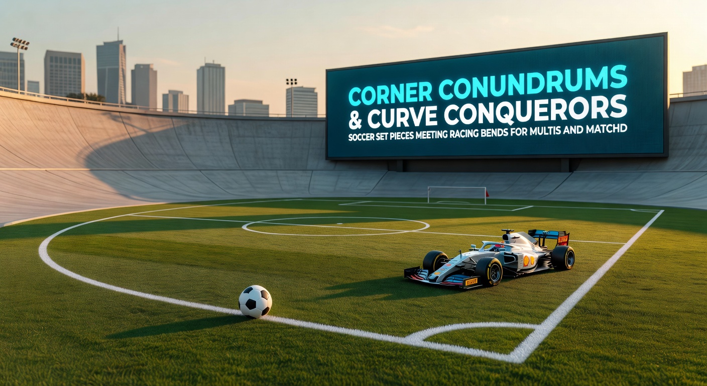Close-up of horse leaning into a racing bend alongside soccer players contesting a corner, symbolizing tactical overlaps in multis betting