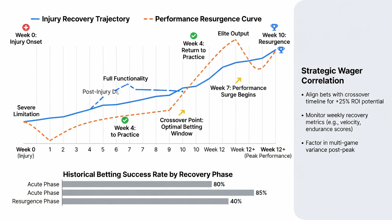 Charts and graphs showing injury recovery data correlated with athlete performance rebounds