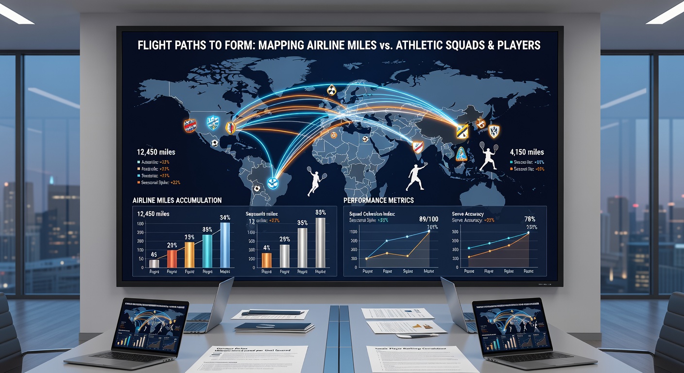 Tennis player and soccer team travel routes charted against performance statistics
