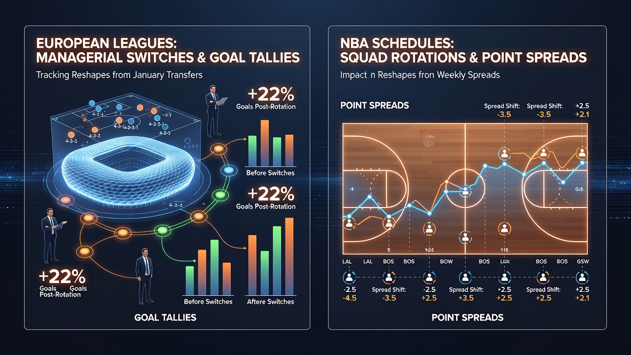 Managerial changes and squad adjustments influencing European football goal patterns and NBA point spreads