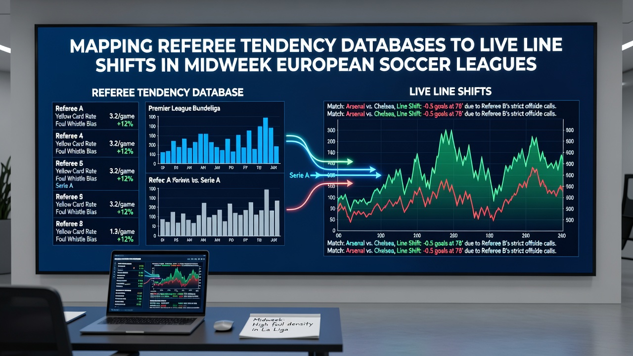Referee statistics database interface displaying card and foul tendencies across European leagues