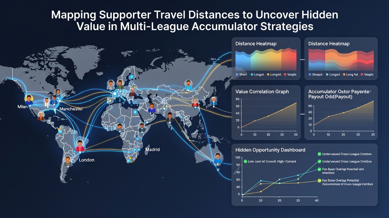 Infographic illustrating data layers used to map fan travel distances and integrate findings into accumulator betting models for soccer and basketball