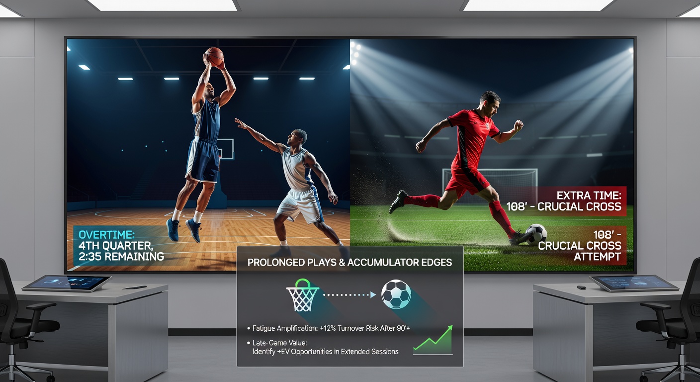 Soccer players in extra time huddle during a tense cup match under floodlights, strategies unfolding