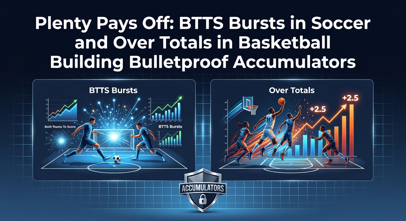 Dynamic soccer match with goals flying in and basketball players driving to the hoop, capturing BTTS action and high-scoring over totals