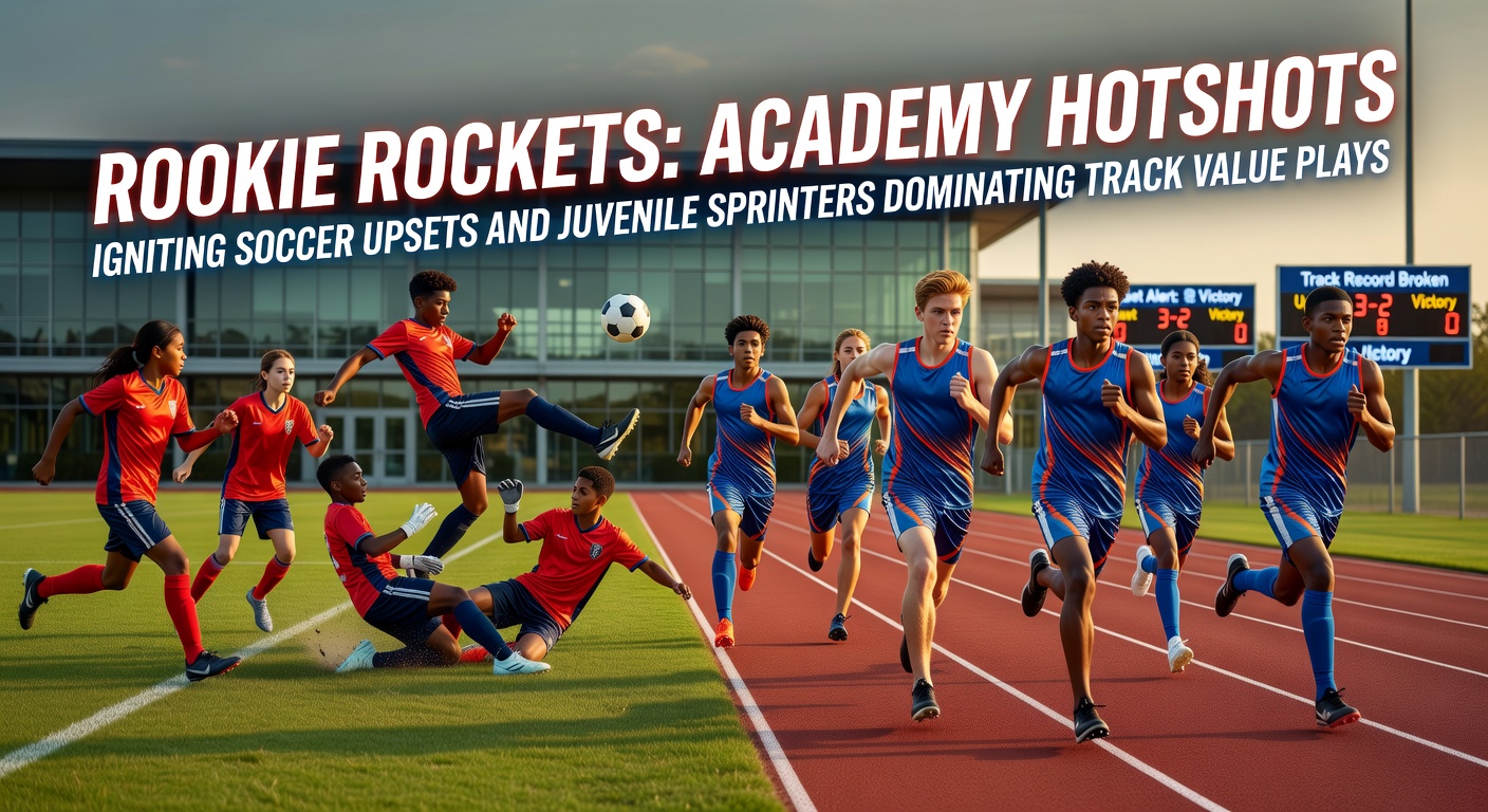 Young academy soccer players celebrating a stunning upset victory against senior opponents on a rain-slicked pitch