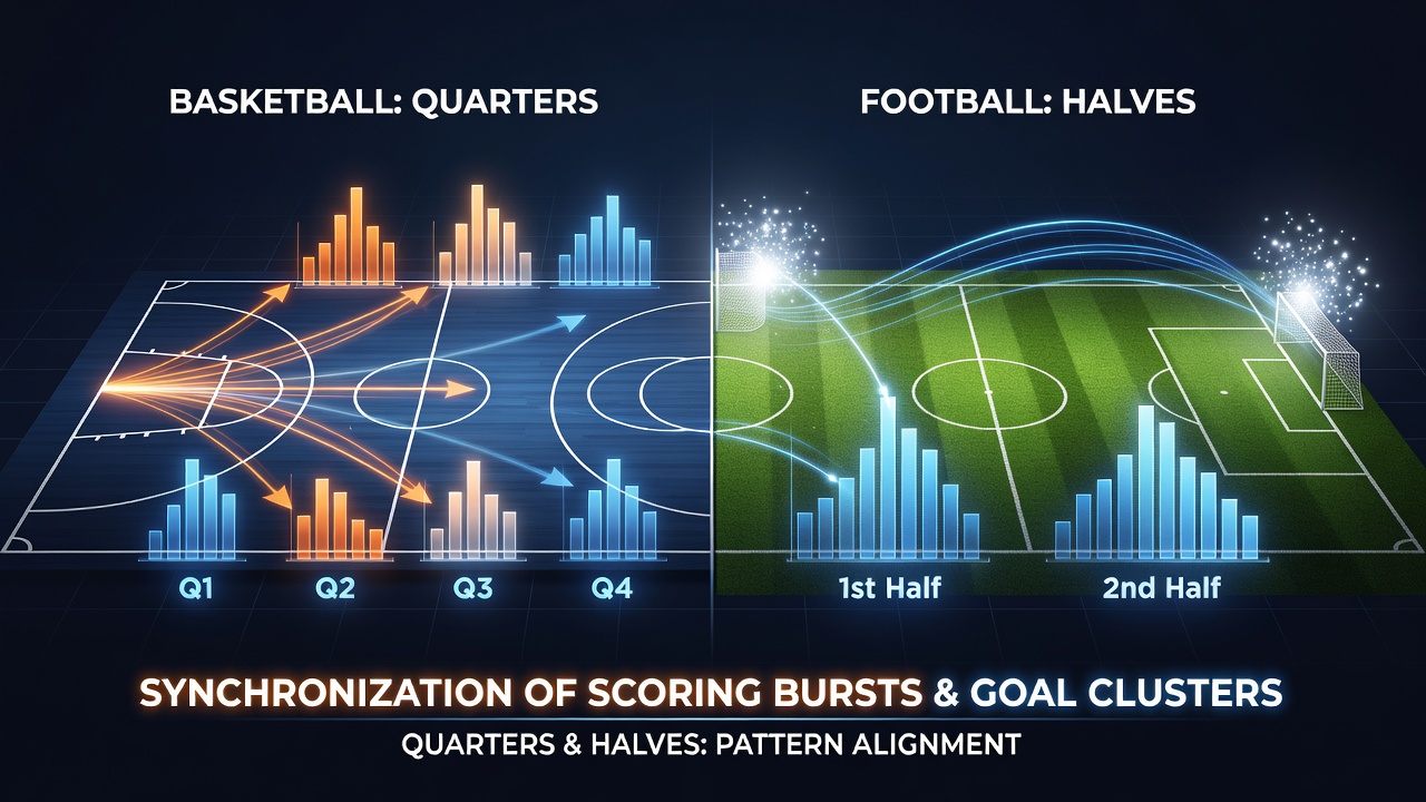 Chart showing synchronized scoring periods between basketball and football for parlay timing