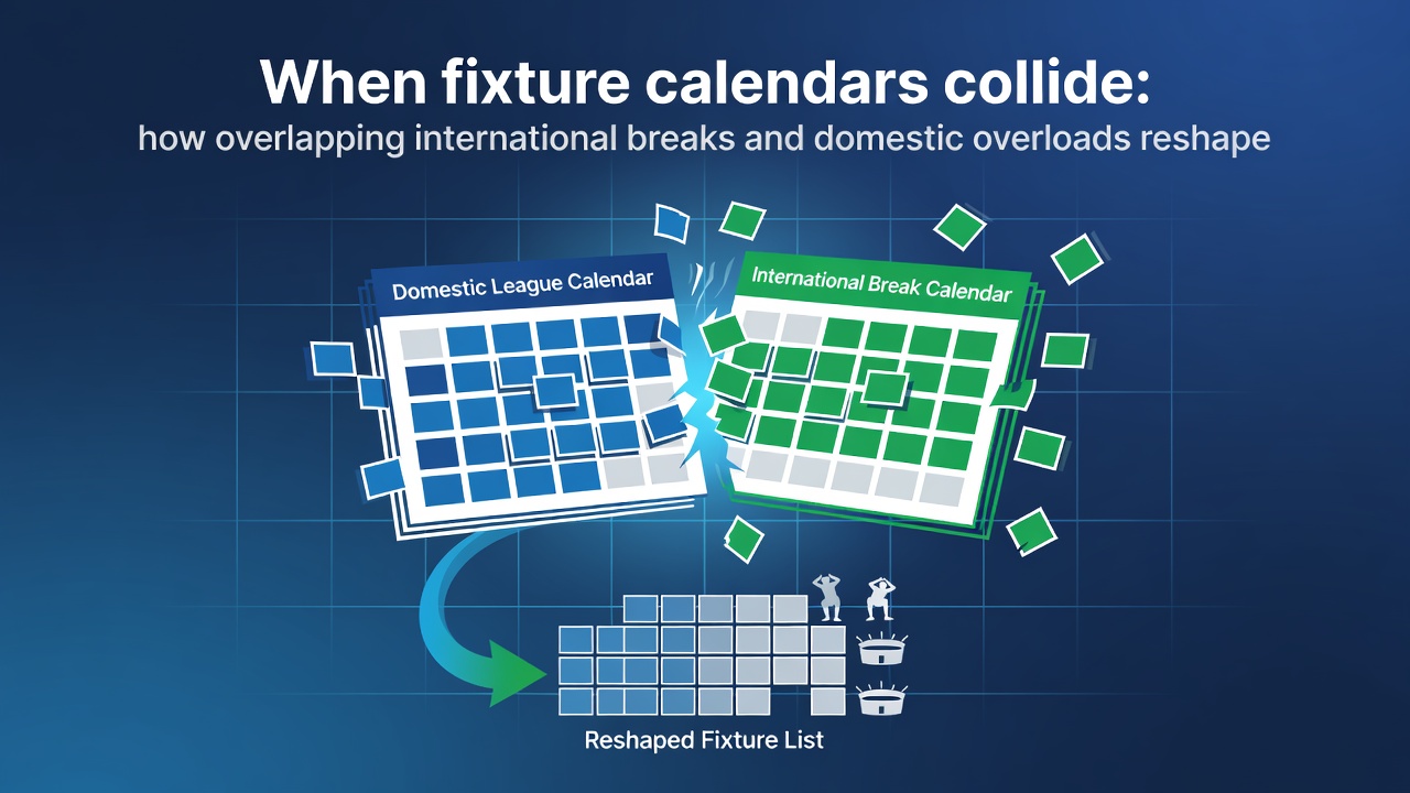 Split view of congested soccer fixture list and NBA game schedule showing overlapping dates